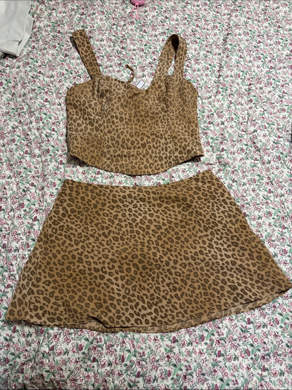 PINK leopard print skirt set nwt